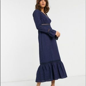 Asos Design plunge Broderie Maxi Dress in Navy